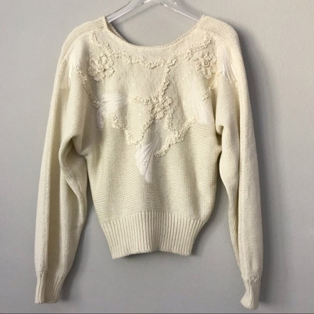 VTG 80s Kristina Lace & Ribbon Sweater in Sz M